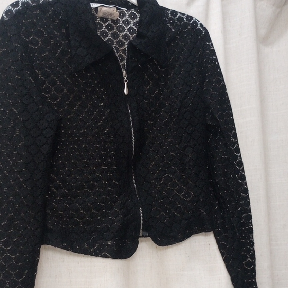 Elegant Black Lace Jacket See Through Y2K Vintage 90s